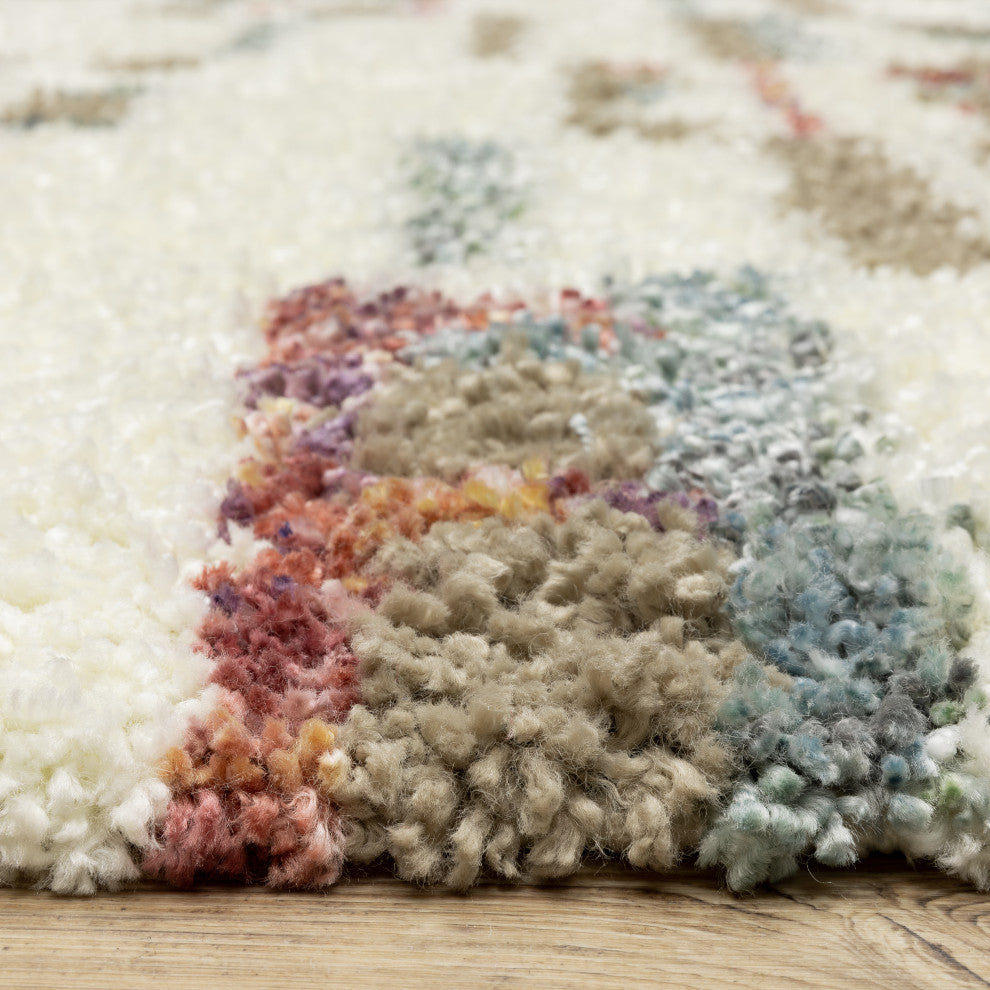 Aurora Abstract Stripe Ivory/Multi Indoor Area Rug, Ivory, 6'7" x 9'6"