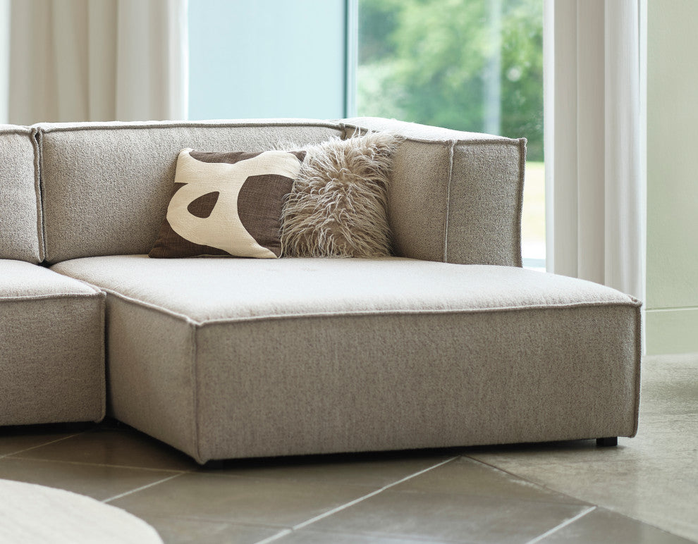 Burt Square Arm Modular Chaise Lounge, Taupe Boucle, Right End