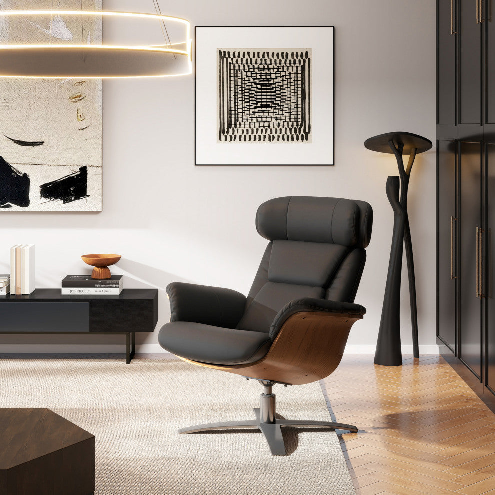 Jovan 31.5" Genuine Leather Adjustable Recliner Lounge Chair, Shadow Gray