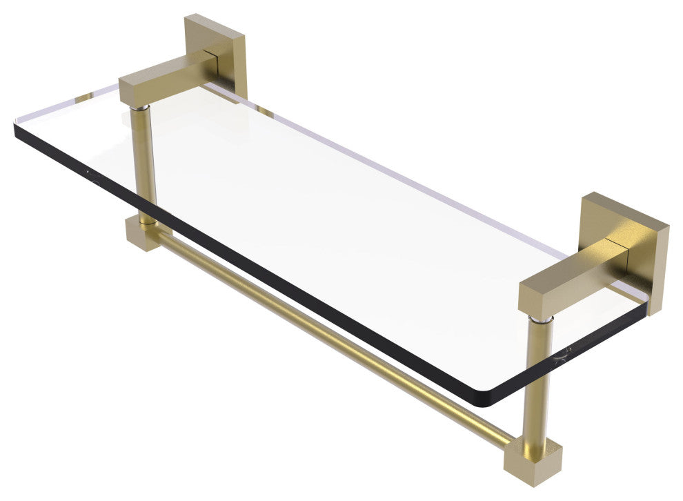 Montero 16" Glass Vanity Shelf with Integrated Towel Bar, Satin Brass