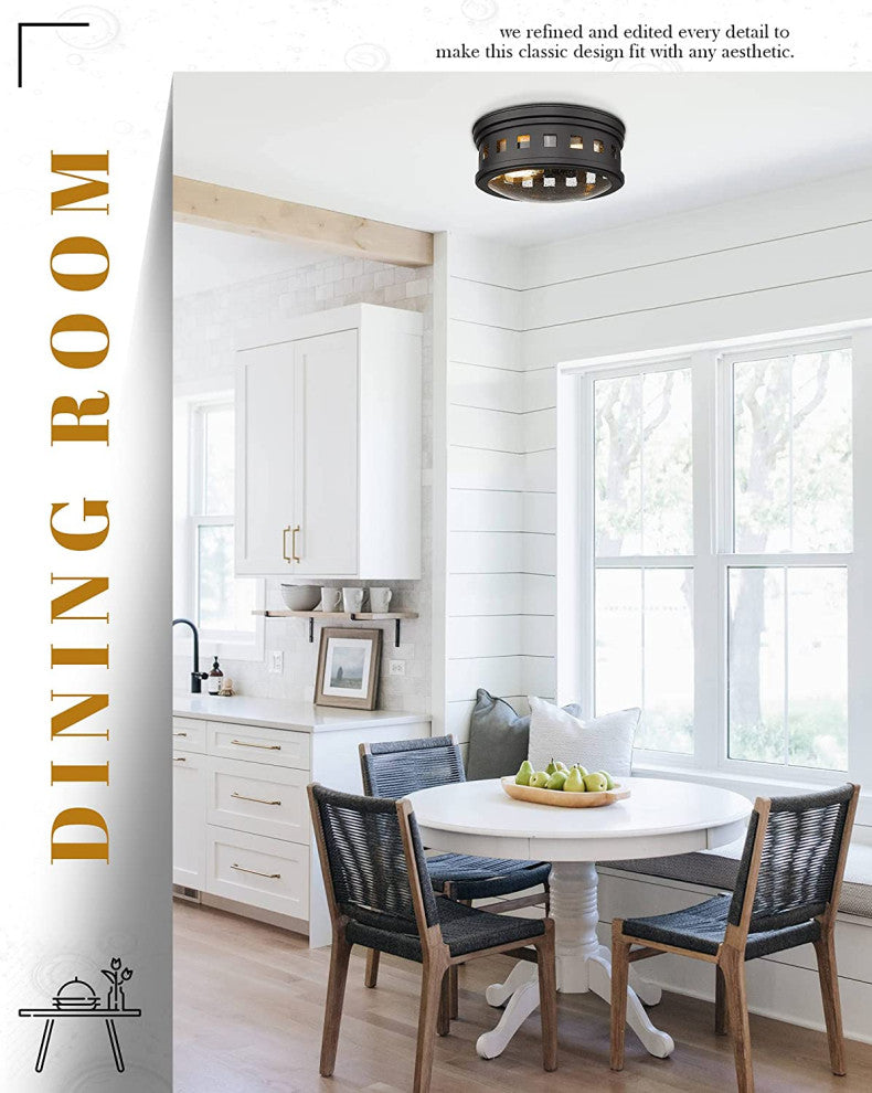 2 Light Flush Mount Ceiling Lamp, Industrial