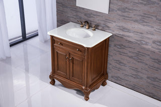 30" Single Bathroom Vanity, Teak Color With Ivory White Quartz