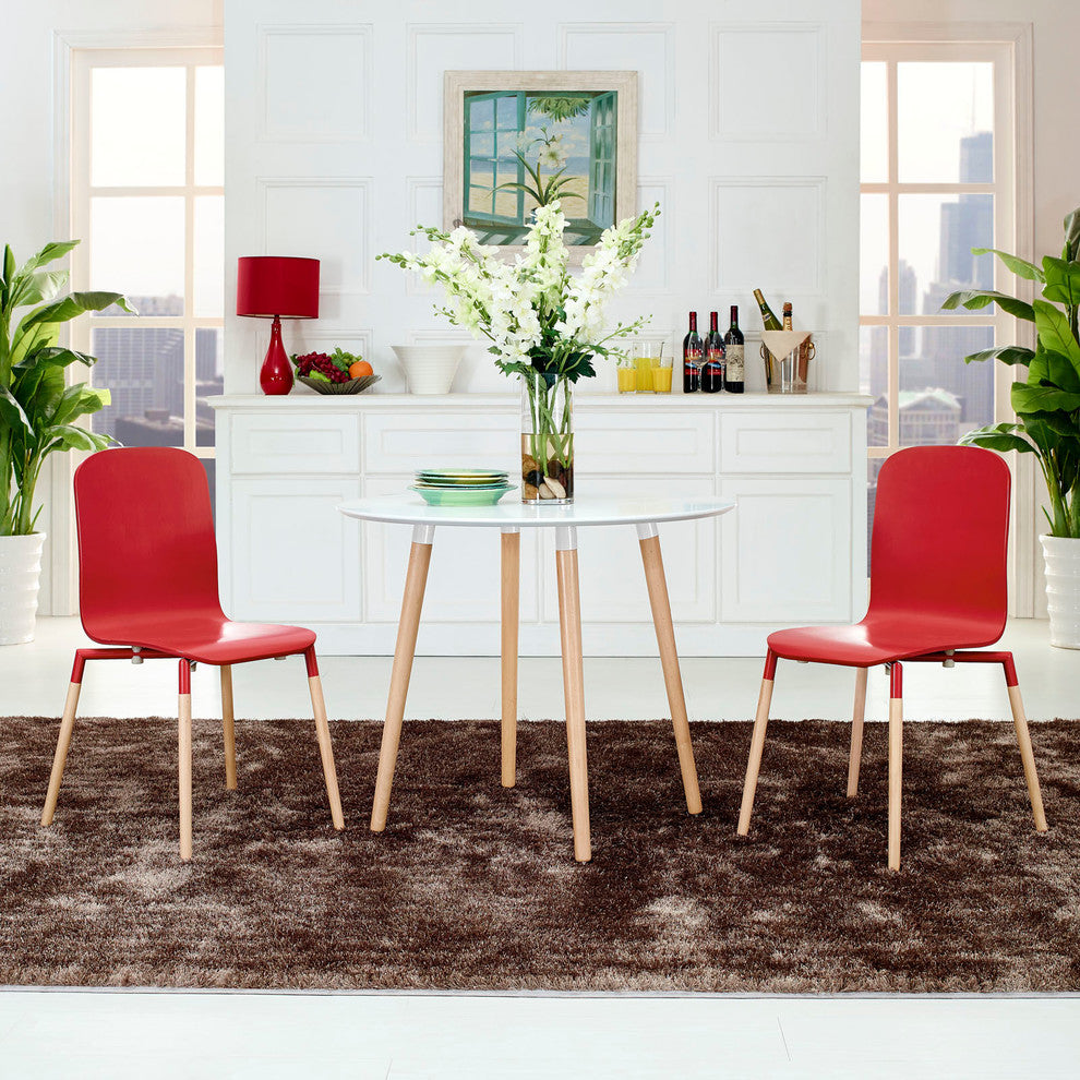 Modern Contemporary Kitchen Wood Dining Chairs Set of 2 Red