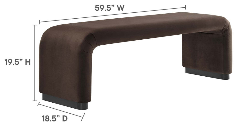 Koda Performance Velvet Waterfall Long Bench, Black Chocolate Brown