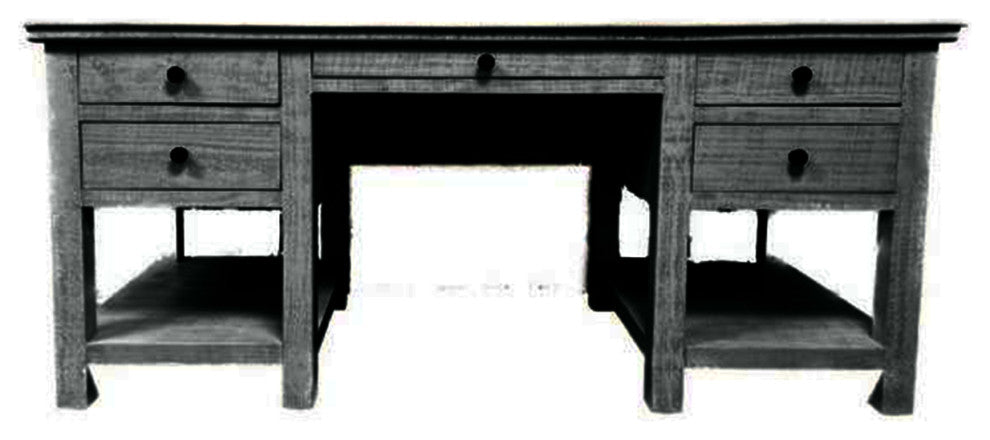 Rustic Executive Home Office Desk With Open Storage, Black