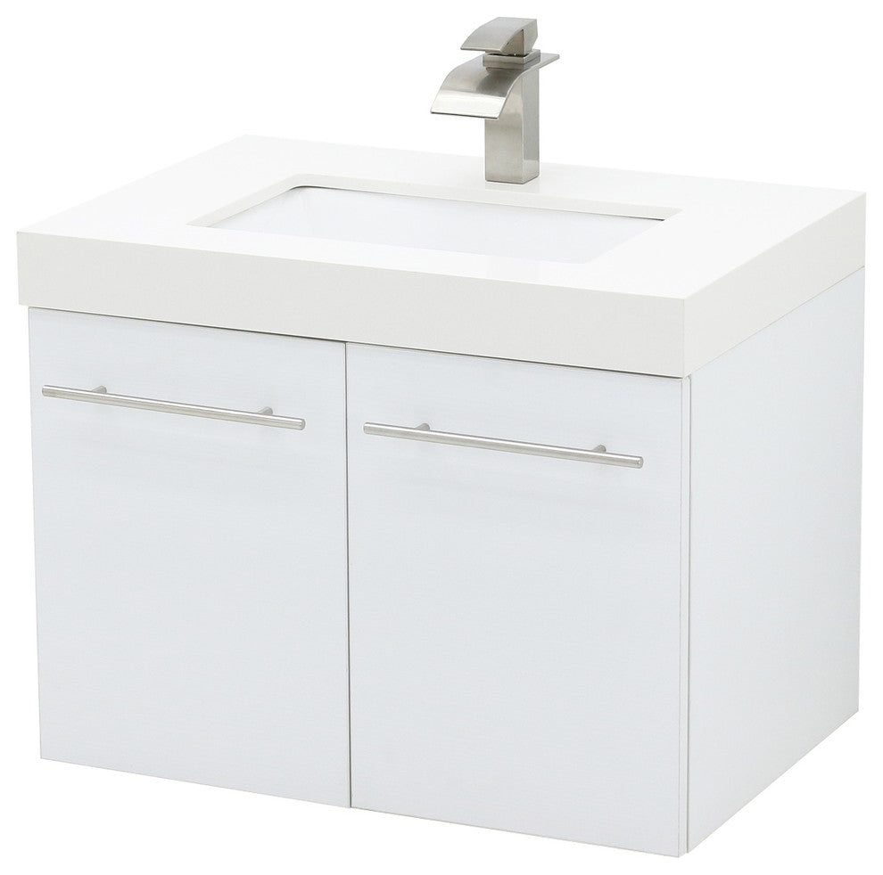 30" Wall Mount Vanity, White Quartz Undermount Top, White Embossed Texture
