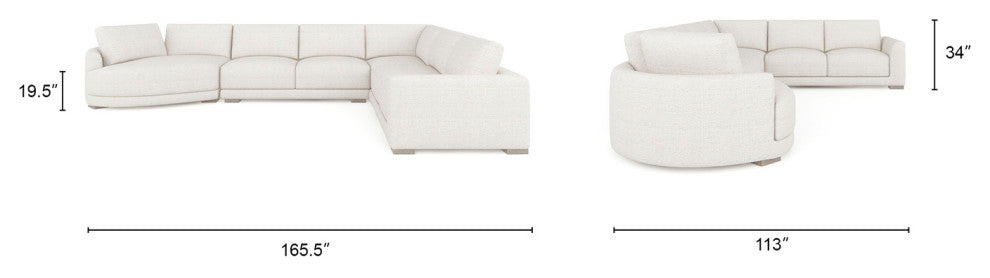 Laguna 166" Modular Feather-Cushion Sectional Sofa, Wheat Cream Beige Polyester Tweed, Left-Arm Facing