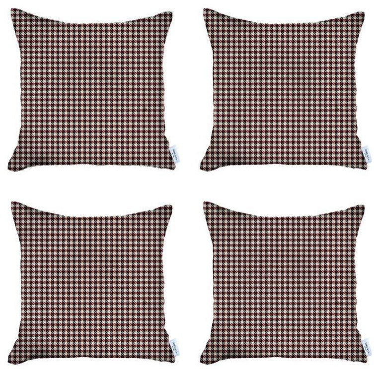 Set of 4 Red Houndstooth Pillow Covers