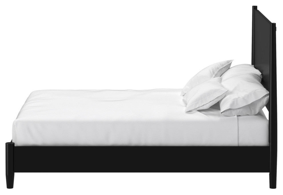 Flynn Mid Century Modern Full Size Panel Bed, Black
