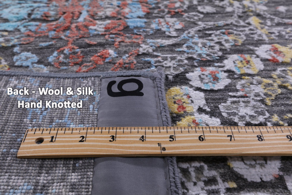 2' 7" X 14' 0" Runner Modern Handmade Wool and Silk Rug Q9267