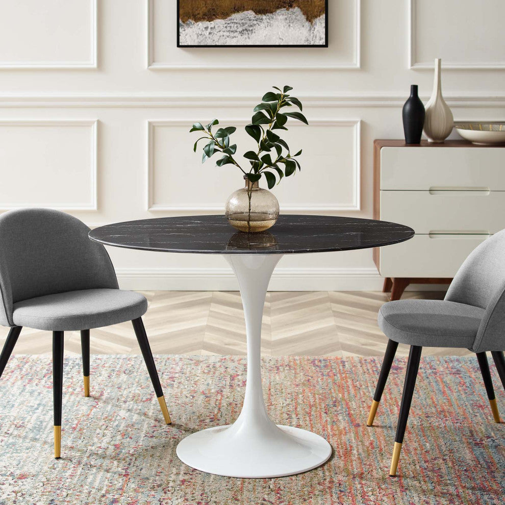 Lippa 42" Oval Artificial Marble Dining Table White Black -5169