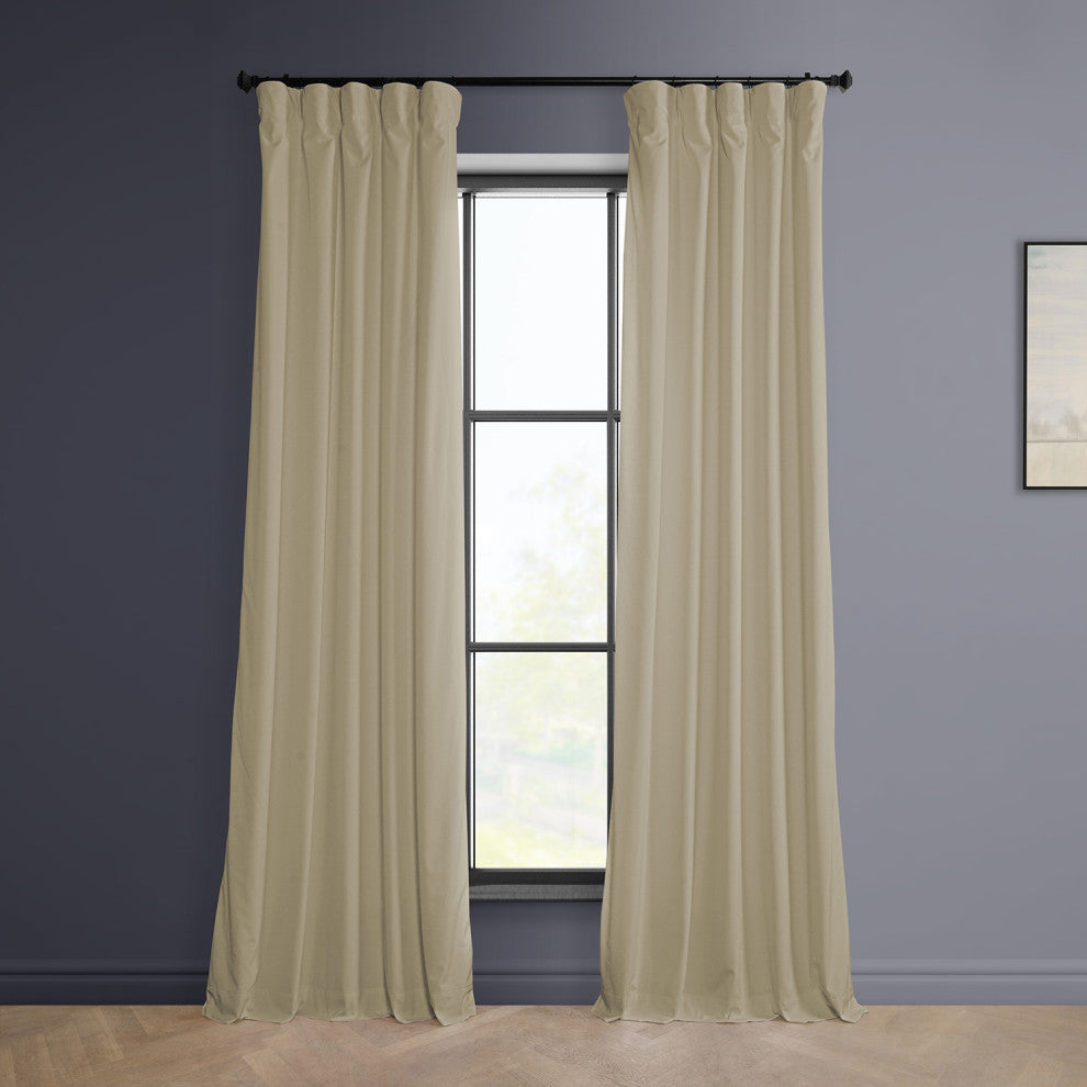 Heritage Plush Velvet Curtain Single Panel, Light Beige, 50"x84"