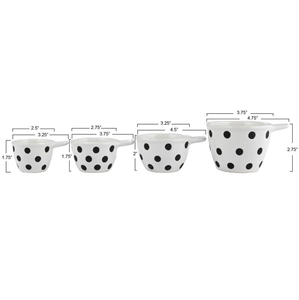 Ceramic Measuring Cups with Polka Dots, Set of 4 Sizes, Black and White