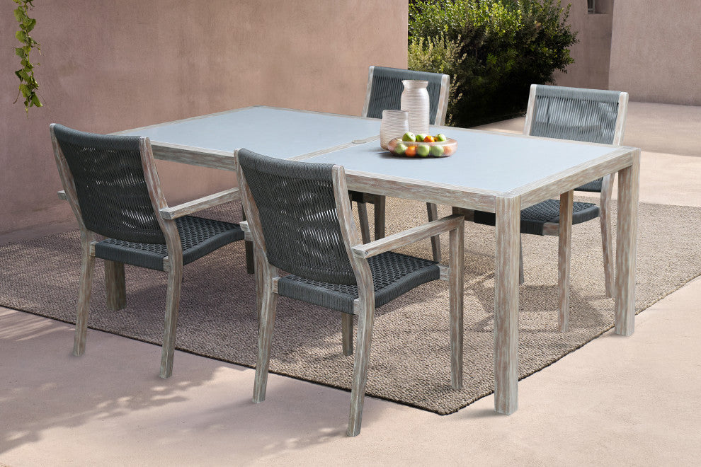 Sienna and Madsen 5-Piece Outdoor Eucalyptus Dining Set With Gray Teak Finish