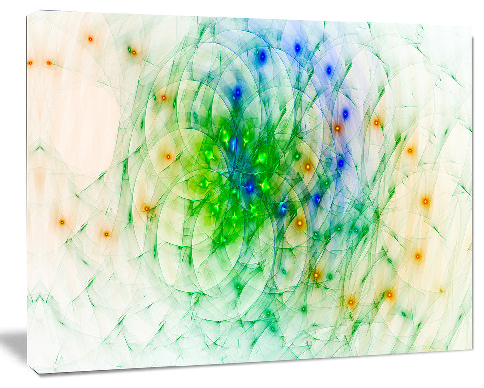 Green Outline of Fractal Colors, Oversized Abstract Canvas Art Print, 60x40