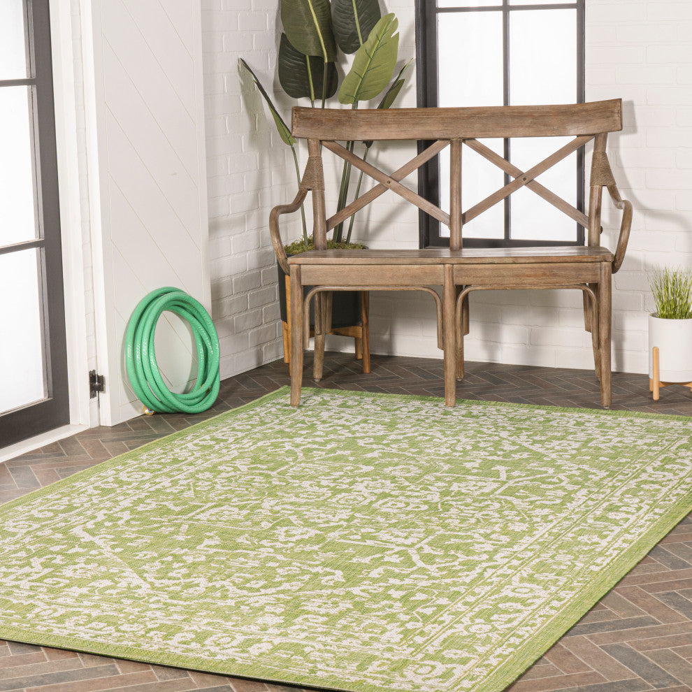 Malta Boho Medallion Textured Weave Indoor/Outdoor, Green/Cream, 3x5
