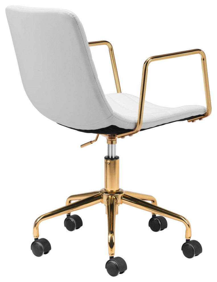Computer Chair, Faux Vinyl Leather, Steel, White, Gold, Home Business Office