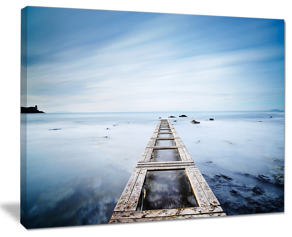 "Wooden Jetty in Morning Blue Sea" Landscape Wall Art Print, 20"x12"