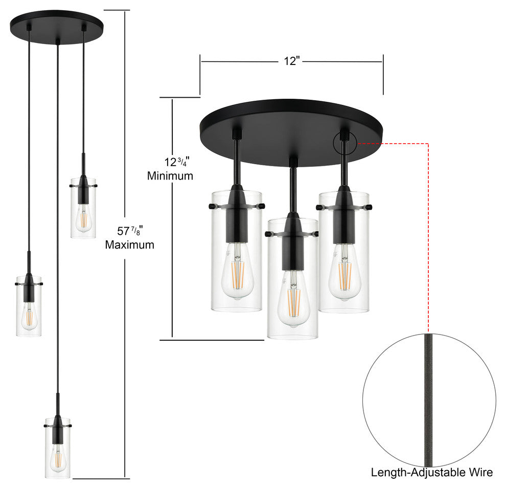 Effimero 3-Light Cluster Pendant, Black