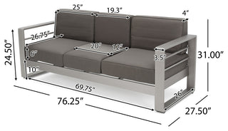 GDF Studio Crested Bay Outdoor Aluminum Loveseat Sofa with Tray