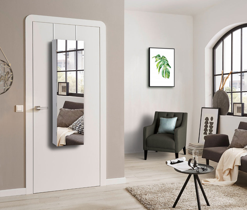 Door/Wall Jewelry Cabinet With Mirror, LED Light