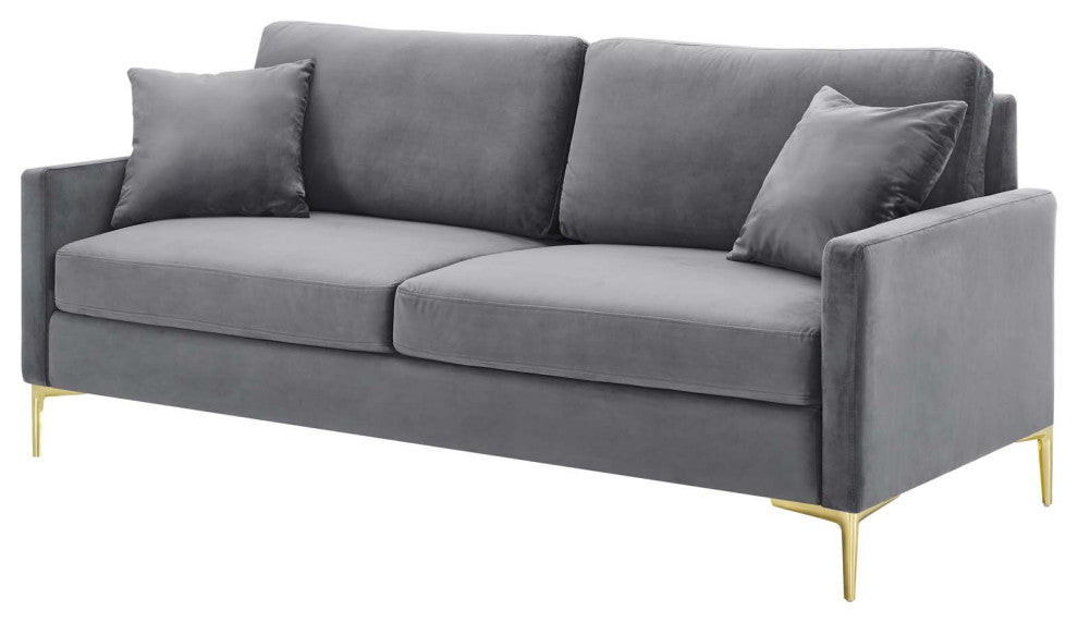 Sofa, Velvet, Gray, Modern, Living Lounge Room Hotel Lobby Hospitality