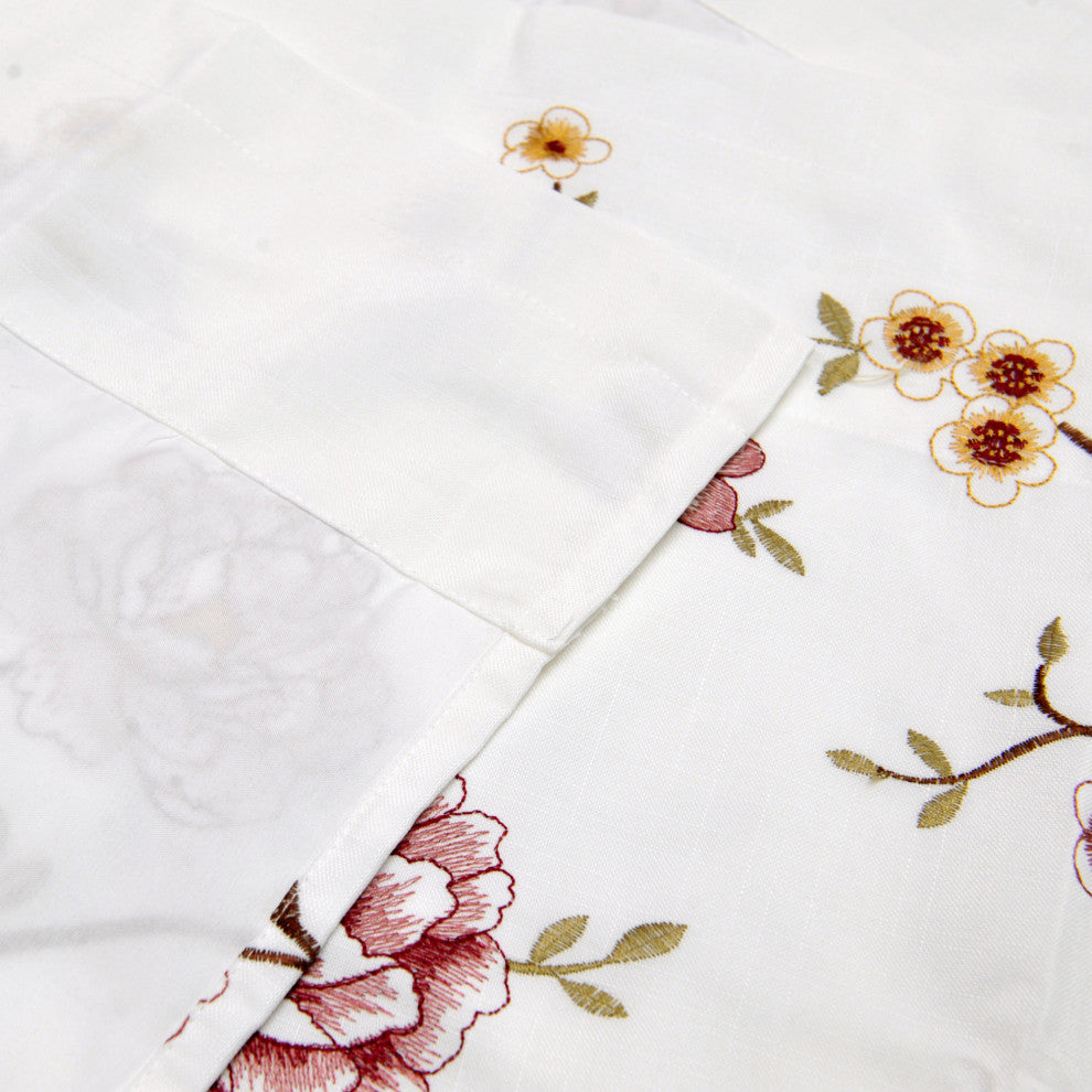 Spring Flower Embroidery Window Curtain Valance, Burgundy, 19" X 60"