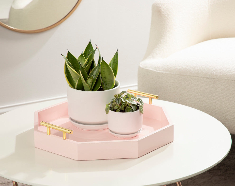 Lipton Octagon Decorative Tray With Metal Handles, Pink, 18"x18"