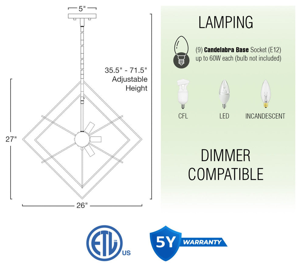 Kira Home Berkshire 27" Mid Century Foyer Geometric Pendant Light, Adjustable