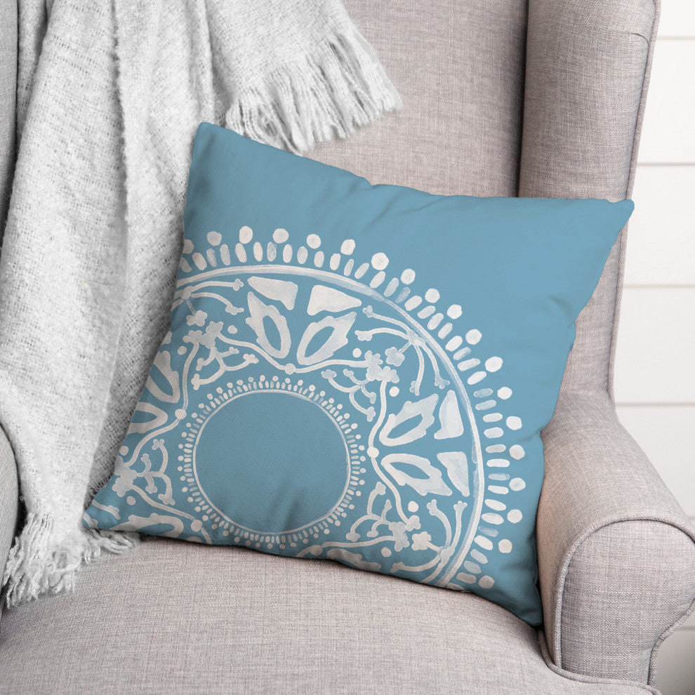 Blue Boho Circle 18x18 Indoor/Outdoor Pillow