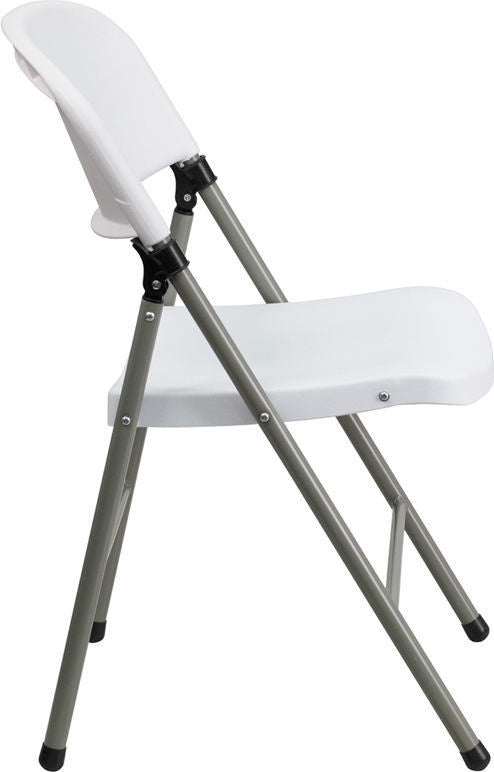 HERCULES Series 330 lb. Capacity White Plastic Folding Chair With Gray Frame