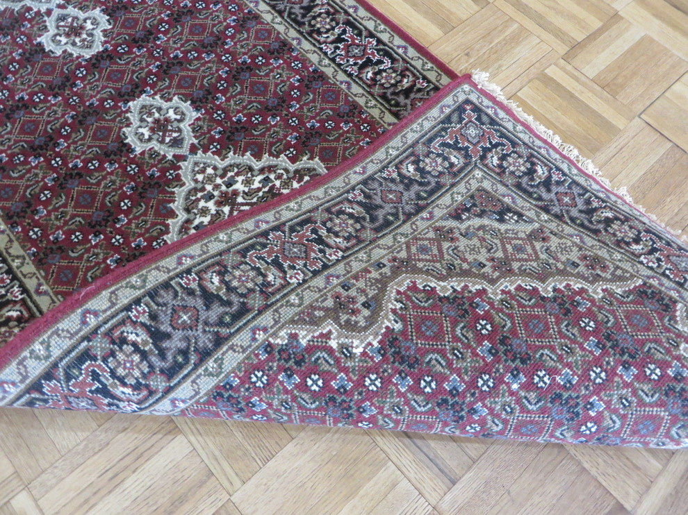 2'7x9'9 Runner Handmade Red Black Mahi Tabriz Oriental Rug With Silk