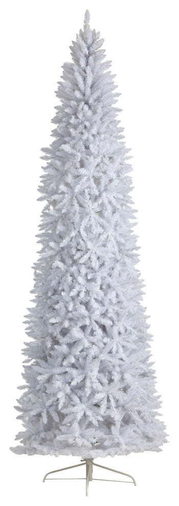 10' Slim White Faux Xmas Tree W/ 800 Warm White Lights & 2420 Bendable Branches