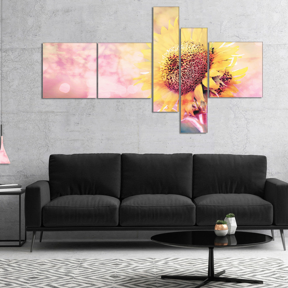 Sunflower With Rainbow Light Effect, Floral Canvas Art Print, 60"x32", 5 panels