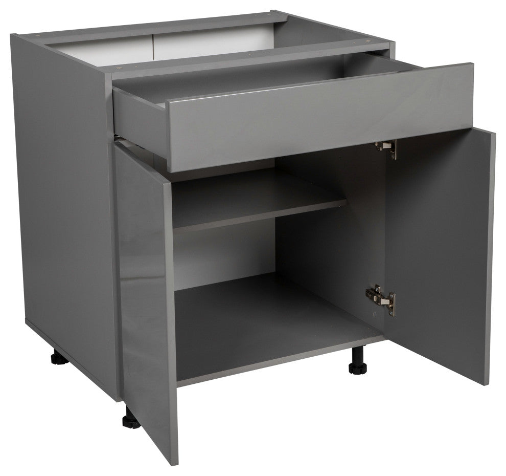 33 Base Cabinet Double Door Single Drawer with Grey Gloss door