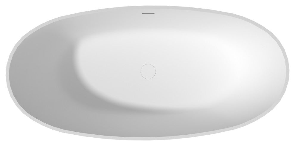 Freestanding Oval Solid Surface Stone Bathtub with Center Drain, Matte White, 59in