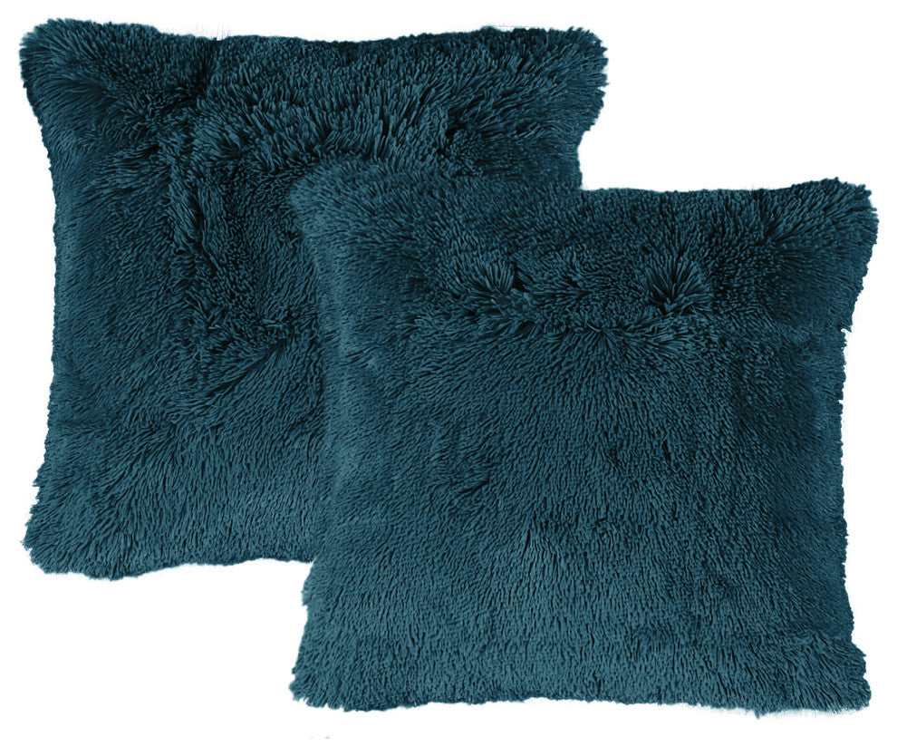 Shaggy Faux Fur Pillow Cover, Teal, Set of 2, 26"x26"