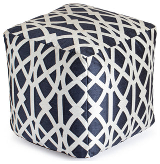 Sark Blue 18" x 18" x 18" Blue and Ivory Pouf