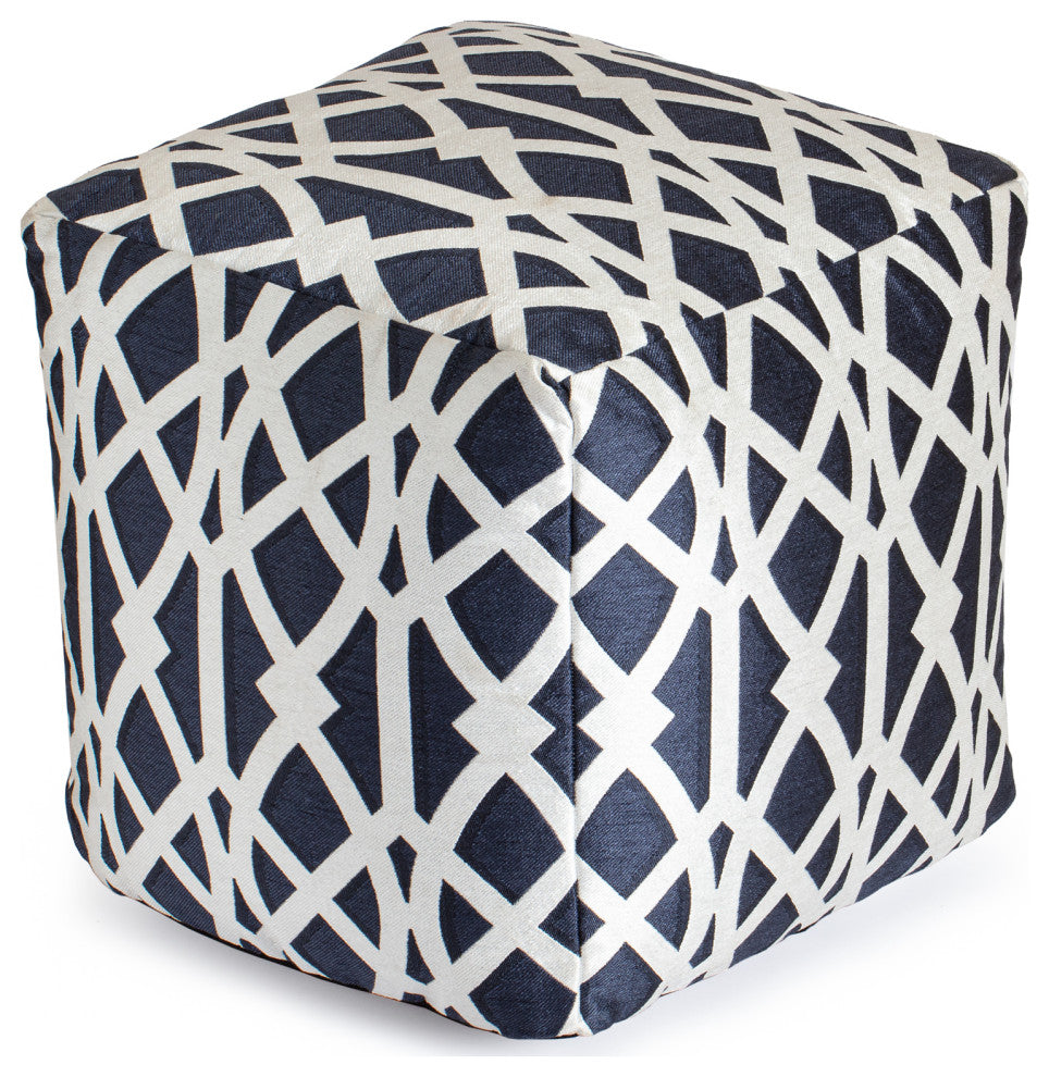 Sark Blue 18" x 18" x 18" Blue and Ivory Pouf