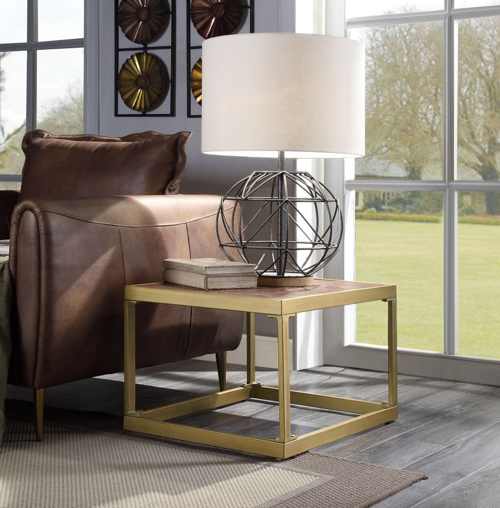Genevieve End Table, Retro Brown Top Grain Leather