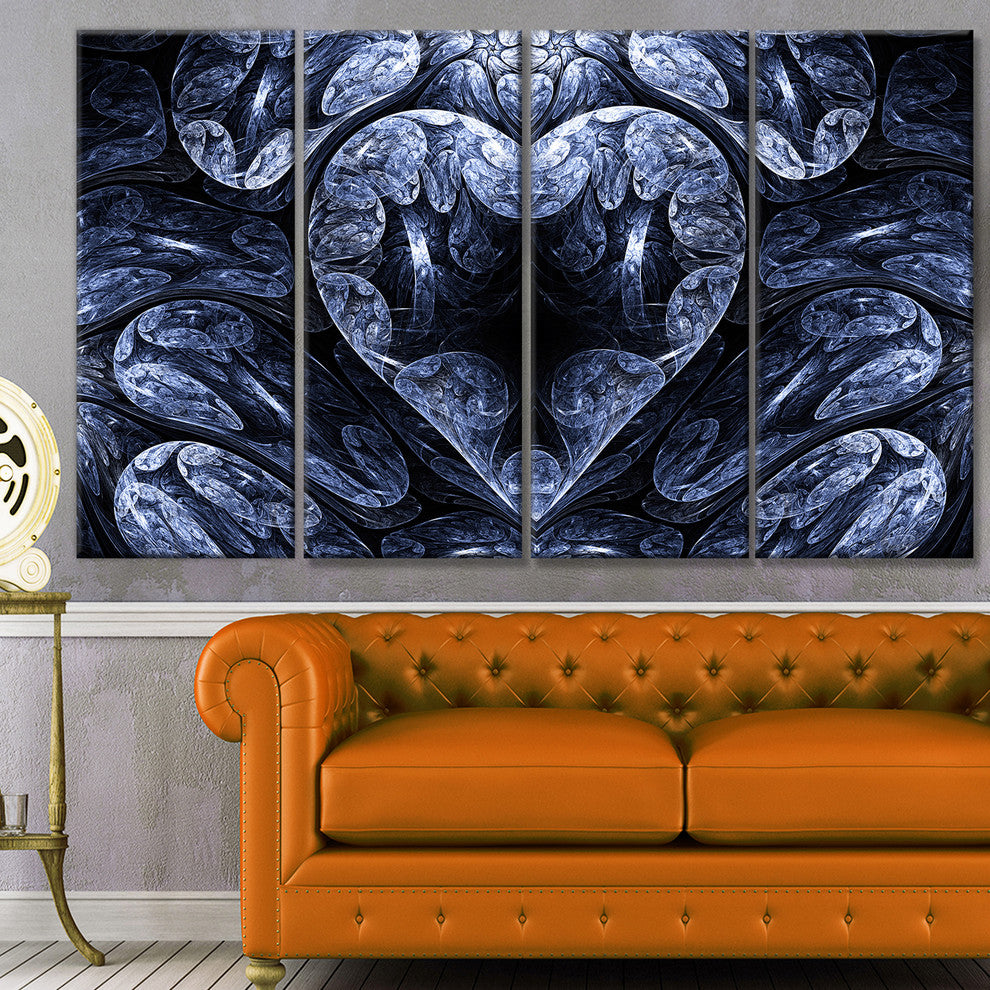 Cold Mystical Fractal Heart, Abstract Canvas Art Print, 48"x28", 4 Panels