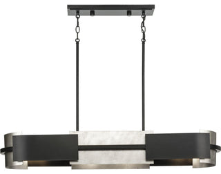 Lowery 4-Light Matte Black Linear Chandelier With Aged Silver Leaf Accent