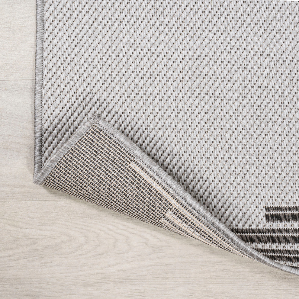 Vinales Diamond Stripe Indoor/Outdoor Area Rug, Light Gray/Black, 2x8