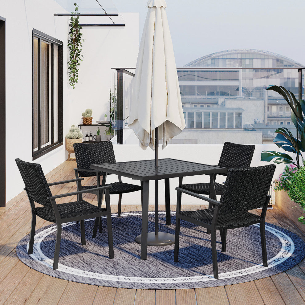 5 Pieces Outdoor Patio Wicker Dining Table Set With Umbrella Hole