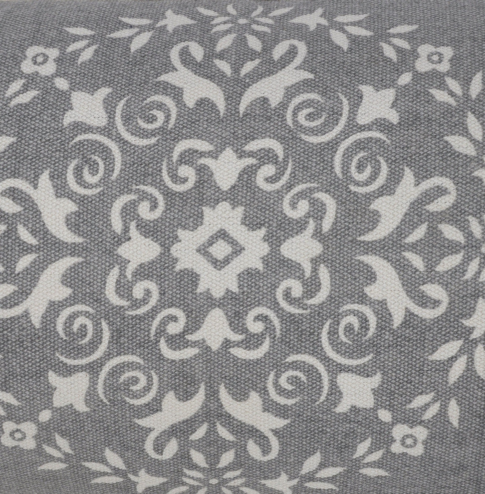 Casual Mandala Medallion Lumbar Pillow with Tufted Border