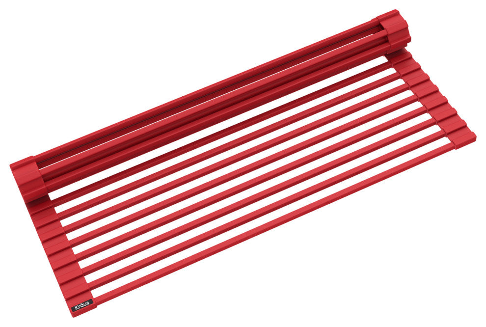 Kraus KRM-11RD Multipurpose Workstation Sink Roll-Up Dish Drying Rack, Red