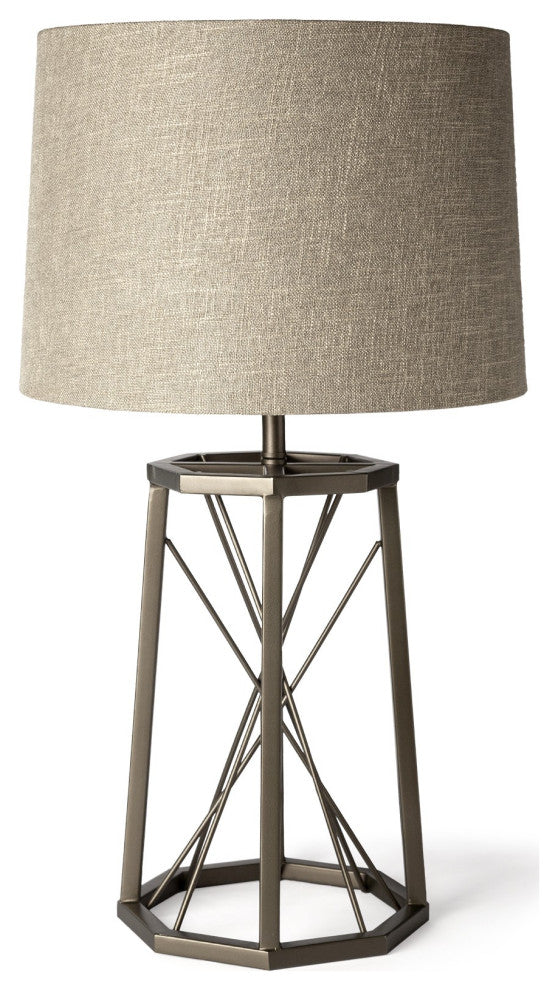 Metallic Aged Bronze Tone Octagonal Metal Table Lamp