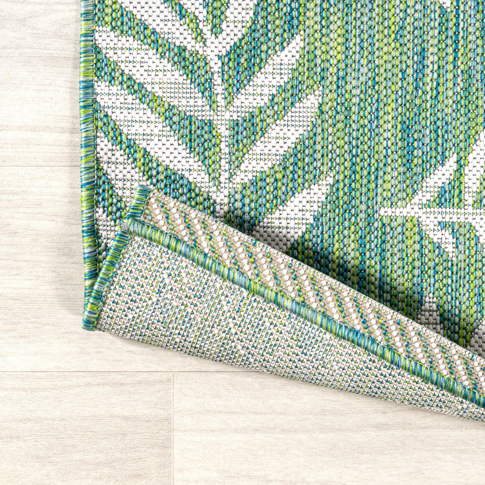 Nevis Palm Frond Indoor/Outdoor, Cream/Green, 5' Square
