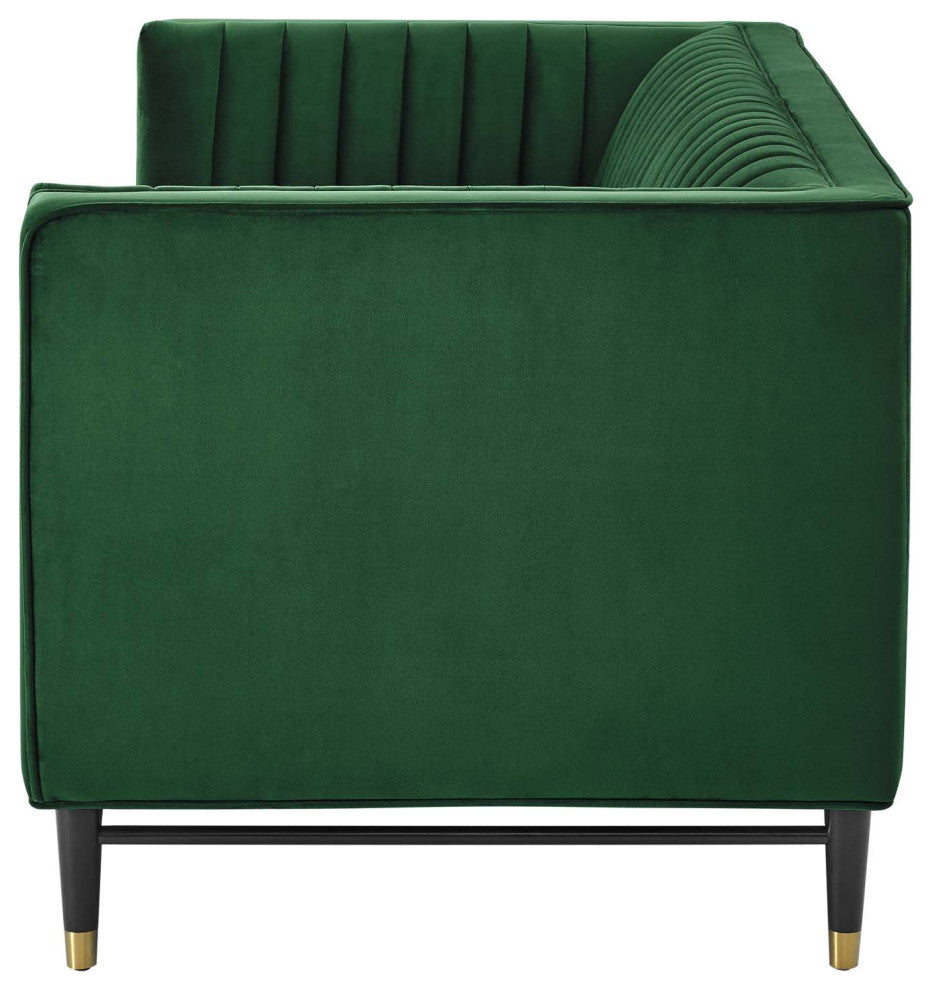 Loveseat Sofa, Velvet, Green, Modern, Living Lounge Room Hotel Lobby Hospitality