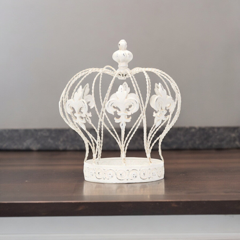 Fleur-De-Lis Crown Table Decor, White